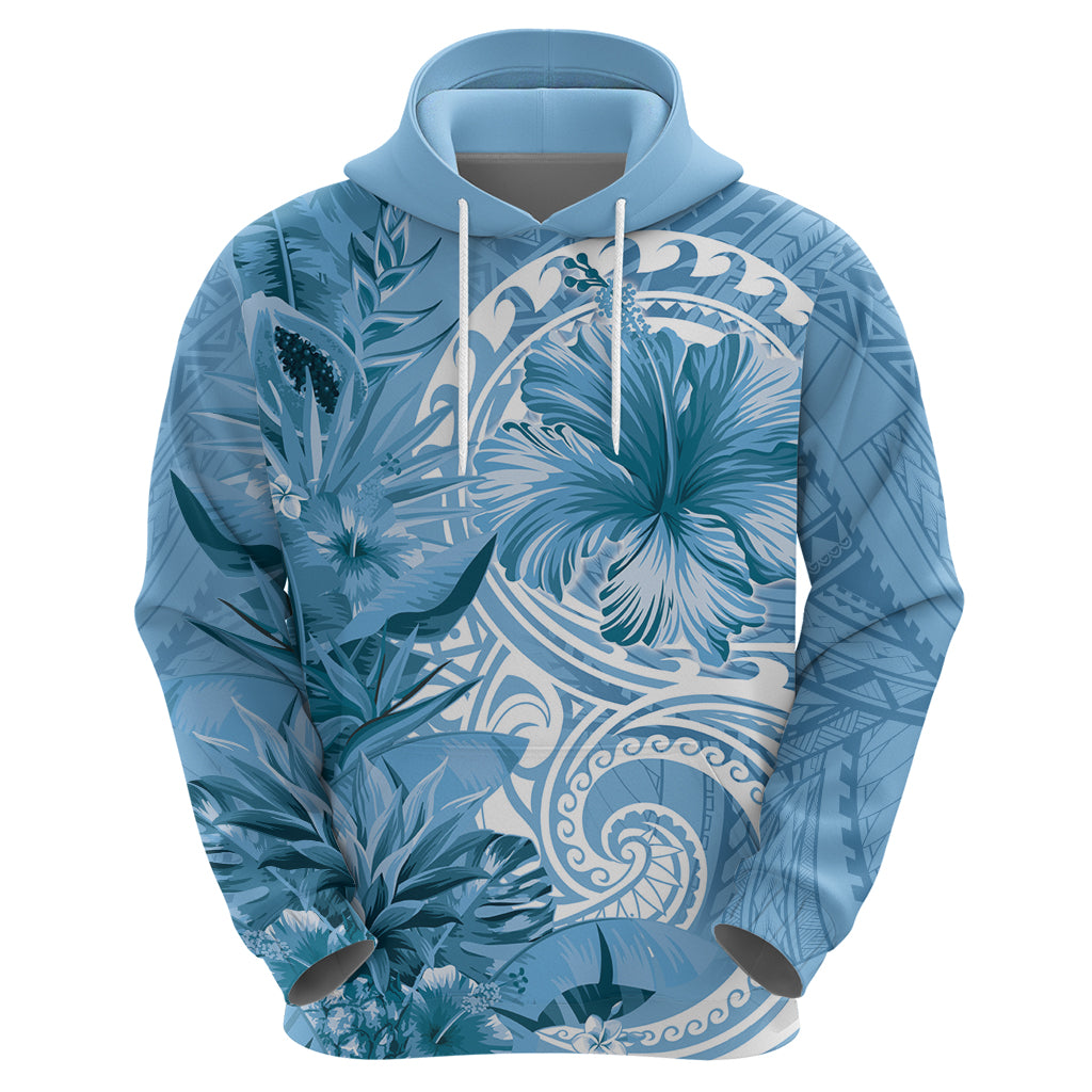 Polynesian Hibiscus Flower Tribal Hoodie Blue Color LT9 - Polynesian Pride