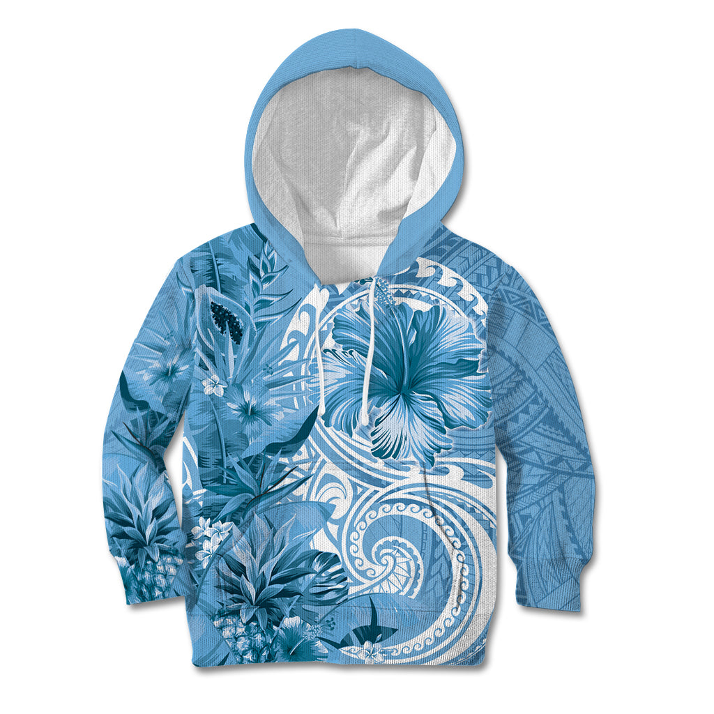 Polynesian Hibiscus Flower Tribal Kid Hoodie Blue Color LT9 Hoodie Blue - Polynesian Pride
