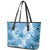 Polynesian Hibiscus Flower Tribal Leather Tote Bag Blue Color