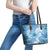 Polynesian Hibiscus Flower Tribal Leather Tote Bag Blue Color