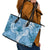 Polynesian Hibiscus Flower Tribal Leather Tote Bag Blue Color