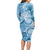 Polynesian Hibiscus Flower Tribal Long Sleeve Bodycon Dress Blue Color