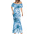 Polynesian Hibiscus Flower Tribal Mermaid Dress Blue Color