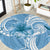 Polynesian Hibiscus Flower Tribal Round Carpet Blue Color