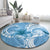 Polynesian Hibiscus Flower Tribal Round Carpet Blue Color