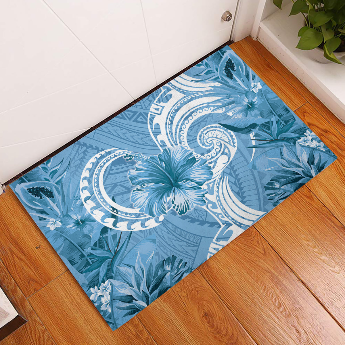 Polynesian Hibiscus Flower Tribal Rubber Doormat Blue Color LT9 Blue - Polynesian Pride