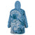 Polynesian Hibiscus Flower Tribal Wearable Blanket Hoodie Blue Color