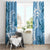 Polynesian Hibiscus Flower Tribal Window Curtain Blue Color