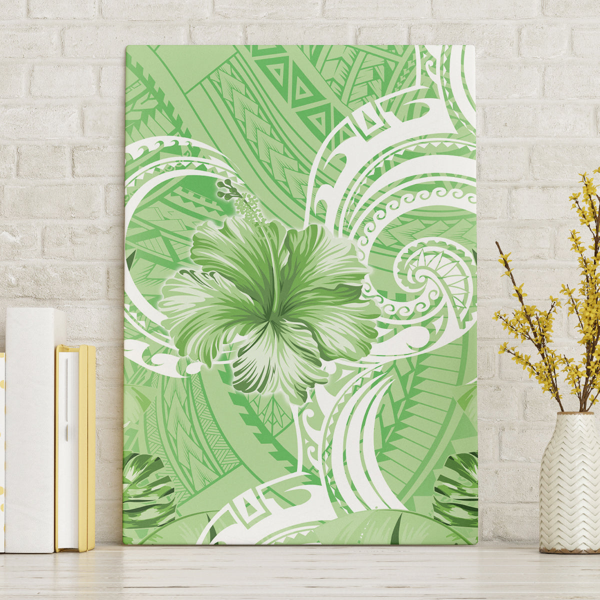 Polynesian Hibiscus Flower Tribal Canvas Wall Art Lime Green Color LT9 Without Frame Lime Green - Polynesian Pride