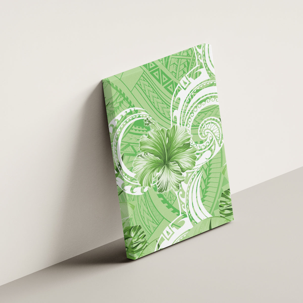 Polynesian Hibiscus Flower Tribal Canvas Wall Art Lime Green Color LT9 - Polynesian Pride