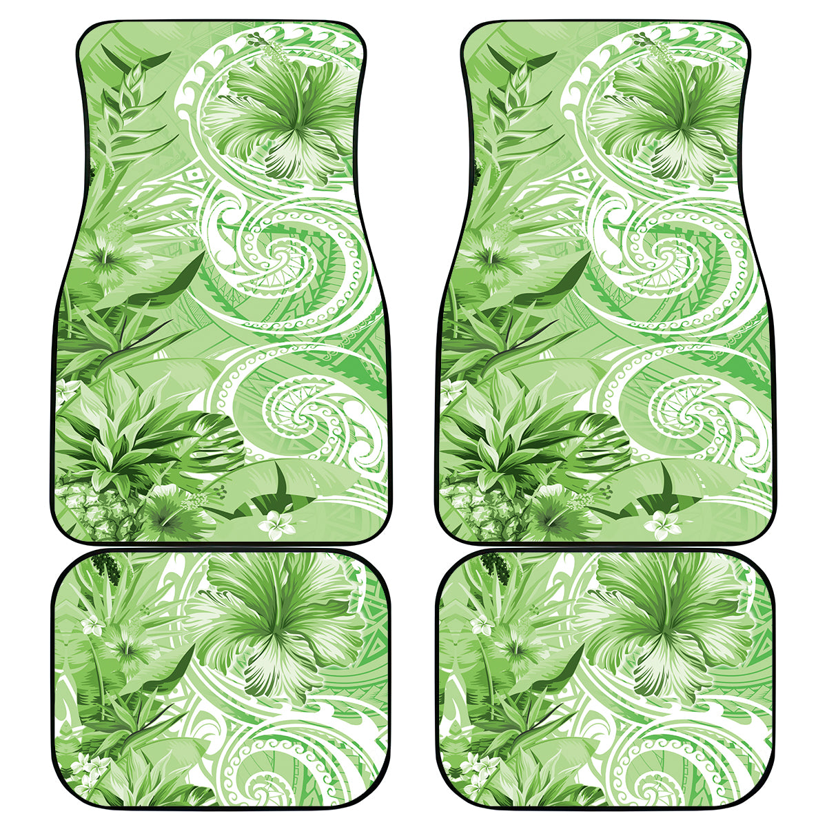 Polynesian Hibiscus Flower Tribal Car Mats Lime Green Color LT9 - Polynesian Pride