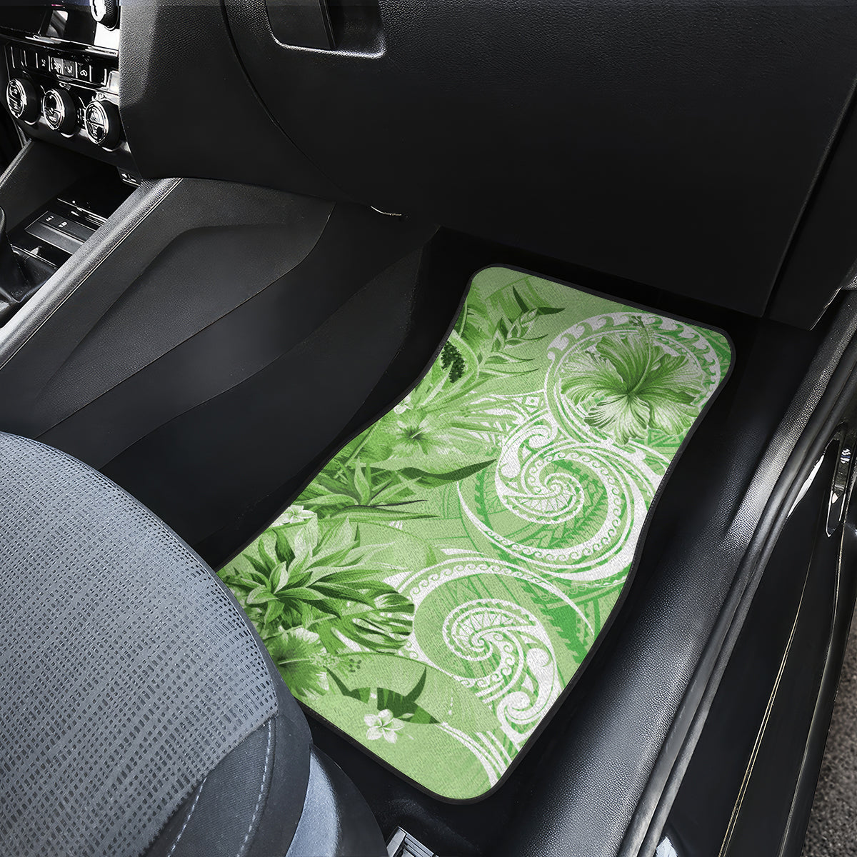 Polynesian Hibiscus Flower Tribal Car Mats Lime Green Color LT9 - Polynesian Pride