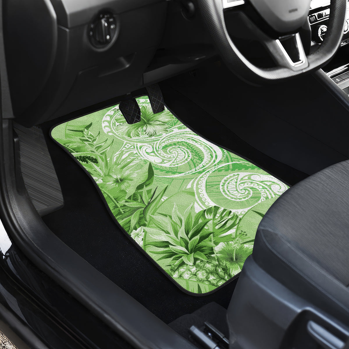 Polynesian Hibiscus Flower Tribal Car Mats Lime Green Color LT9 - Polynesian Pride