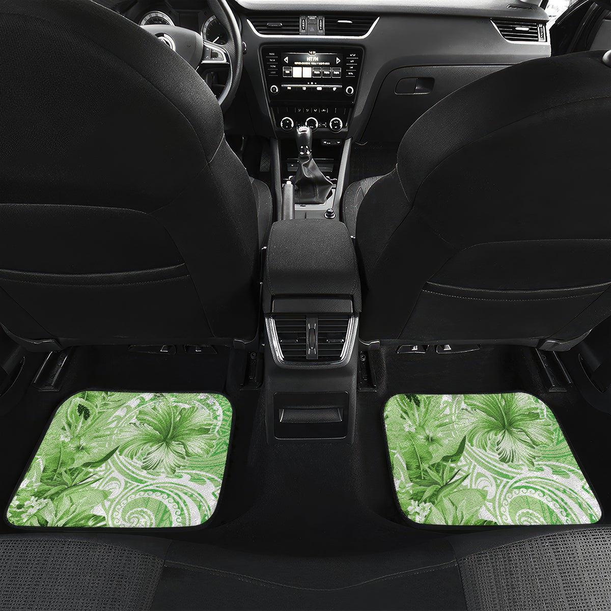 Polynesian Hibiscus Flower Tribal Car Mats Lime Green Color LT9 Set 2pcs - Back Lime Green - Polynesian Pride