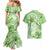 Polynesian Hibiscus Flower Tribal Couples Matching Mermaid Dress and Hawaiian Shirt Lime Green Color