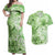 Polynesian Hibiscus Flower Tribal Couples Matching Off Shoulder Maxi Dress and Hawaiian Shirt Lime Green Color