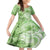 Polynesian Hibiscus Flower Tribal Family Matching Long Sleeve Bodycon Dress and Hawaiian Shirt Lime Green Color