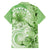 Polynesian Hibiscus Flower Tribal Family Matching Long Sleeve Bodycon Dress and Hawaiian Shirt Lime Green Color