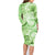 Polynesian Hibiscus Flower Tribal Family Matching Long Sleeve Bodycon Dress and Hawaiian Shirt Lime Green Color