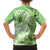 Polynesian Hibiscus Flower Tribal Family Matching Off The Shoulder Long Sleeve Dress and Hawaiian Shirt Lime Green Color