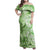 Polynesian Hibiscus Flower Tribal Family Matching Off Shoulder Maxi Dress and Hawaiian Shirt Lime Green Color