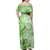 Polynesian Hibiscus Flower Tribal Family Matching Off Shoulder Maxi Dress and Hawaiian Shirt Lime Green Color