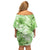 Polynesian Hibiscus Flower Tribal Family Matching Off Shoulder Short Dress and Hawaiian Shirt Lime Green Color