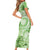 Polynesian Hibiscus Flower Tribal Family Matching Short Sleeve Bodycon Dress and Hawaiian Shirt Lime Green Color