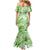 Polynesian Hibiscus Flower Tribal Mermaid Dress Lime Green Color