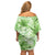 Polynesian Hibiscus Flower Tribal Off Shoulder Short Dress Lime Green Color