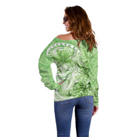 Polynesian Hibiscus Flower Tribal Off Shoulder Sweater Lime Green Color LT9 - Polynesian Pride