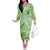 Polynesian Hibiscus Flower Tribal Off The Shoulder Long Sleeve Dress Lime Green Color