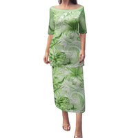 Polynesian Hibiscus Flower Tribal Puletasi Lime Green Color LT9 Long Dress Lime Green - Polynesian Pride