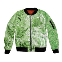 Polynesian Hibiscus Flower Tribal Sleeve Zip Bomber Jacket Lime Green Color LT9 Unisex Lime Green - Polynesian Pride