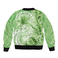 Polynesian Hibiscus Flower Tribal Sleeve Zip Bomber Jacket Lime Green Color LT9 - Polynesian Pride