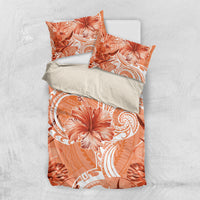Polynesian Hibiscus Flower Tribal Bedding Set Peach Color LT9 US Twin 172cm x 218cm Peach - Polynesian Pride