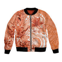 Polynesian Hibiscus Flower Tribal Bomber Jacket Peach Color LT9 Unisex Peach - Polynesian Pride