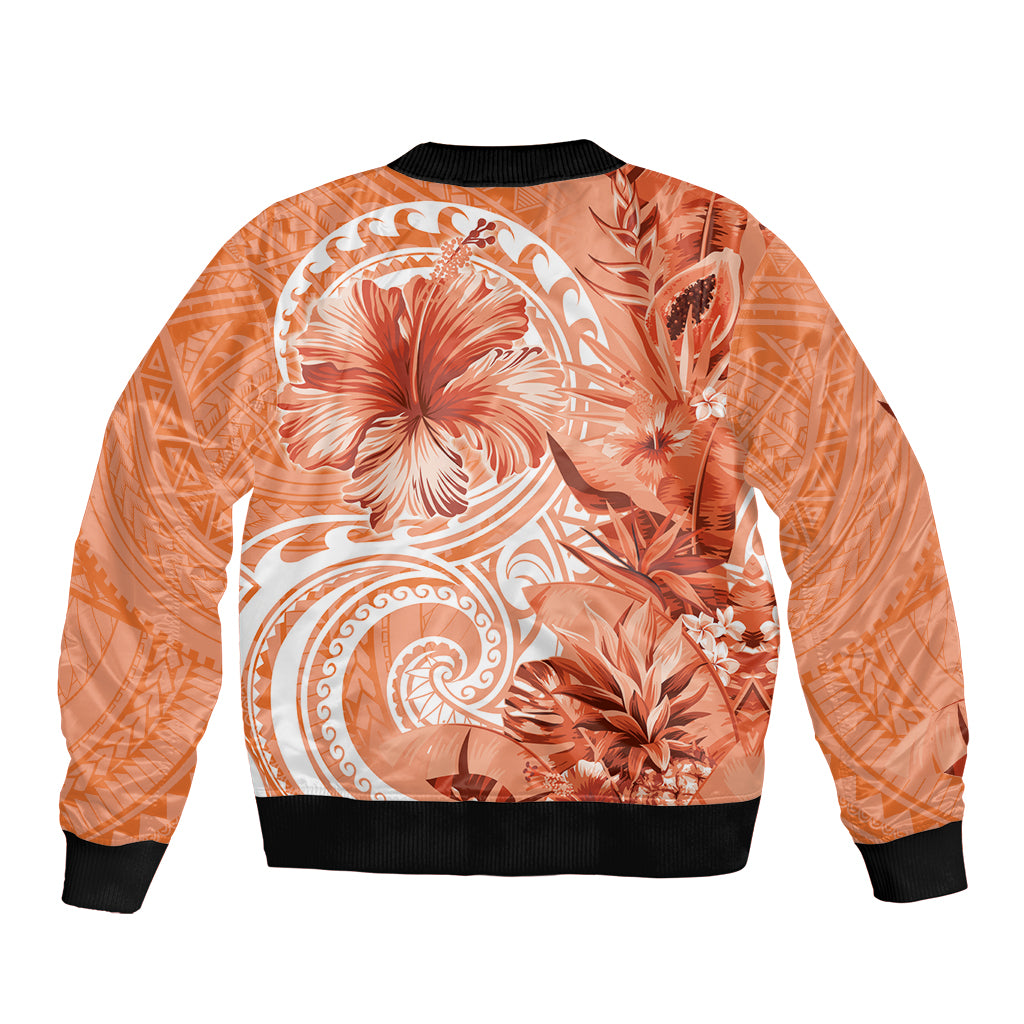 Polynesian Hibiscus Flower Tribal Bomber Jacket Peach Color LT9 - Polynesian Pride
