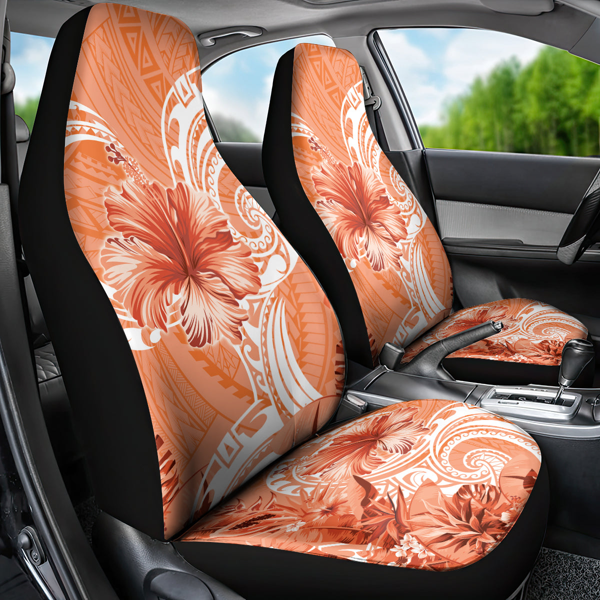 Polynesian Hibiscus Flower Tribal Car Seat Cover Peach Color LT9 - Polynesian Pride
