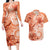 Polynesian Hibiscus Flower Tribal Couples Matching Long Sleeve Bodycon Dress and Hawaiian Shirt Peach Color