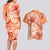 Polynesian Hibiscus Flower Tribal Couples Matching Long Sleeve Bodycon Dress and Hawaiian Shirt Peach Color