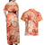 Polynesian Hibiscus Flower Tribal Couples Matching Off Shoulder Maxi Dress and Hawaiian Shirt Peach Color