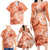 Polynesian Hibiscus Flower Tribal Family Matching Long Sleeve Bodycon Dress and Hawaiian Shirt Peach Color