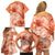 Polynesian Hibiscus Flower Tribal Family Matching Off Shoulder Short Dress and Hawaiian Shirt Peach Color