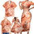 Polynesian Hibiscus Flower Tribal Family Matching Short Sleeve Bodycon Dress and Hawaiian Shirt Peach Color