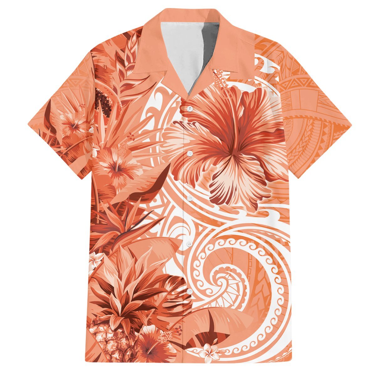 Polynesian Hibiscus Flower Tribal Hawaiian Shirt Peach Color LT9 Peach - Polynesian Pride