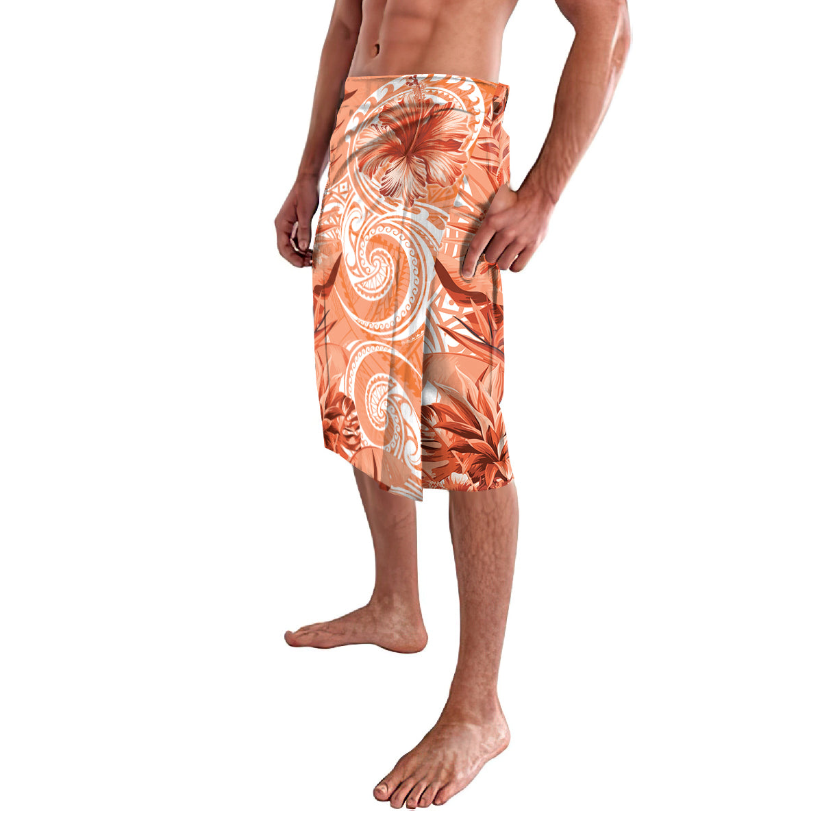 Polynesian Hibiscus Flower Tribal Lavalava Peach Color LT9 - Polynesian Pride