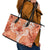 Polynesian Hibiscus Flower Tribal Leather Tote Bag Peach Color