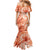 Polynesian Hibiscus Flower Tribal Mermaid Dress Peach Color