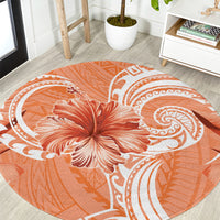Polynesian Hibiscus Flower Tribal Round Carpet Peach Color LT9 Peach - Polynesian Pride